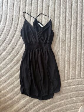 Lush Black Spaghetti-Strap Smocked Waist Mini Dress